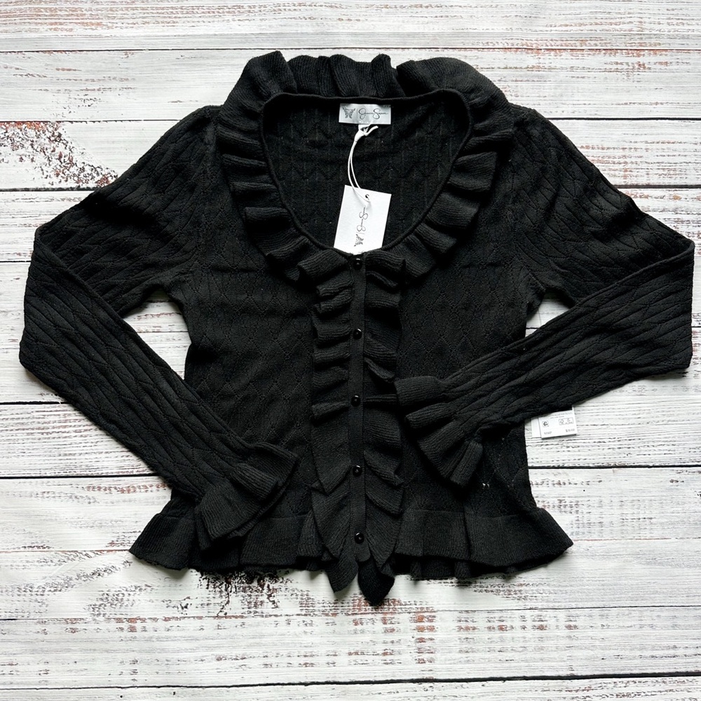 Black Ruffled Top NWT